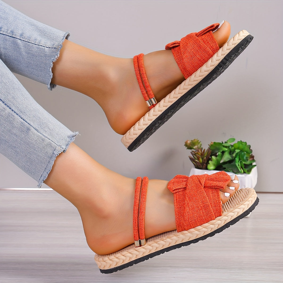 Women's summer sandals with bow and ankle strap – fashionable casual shoes for everyday wear & vacation