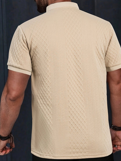 Herren Sommer Set – Strukturierte Freizeit Zweiteiler mit Knopfleiste, Kurzarm und Stehkragen