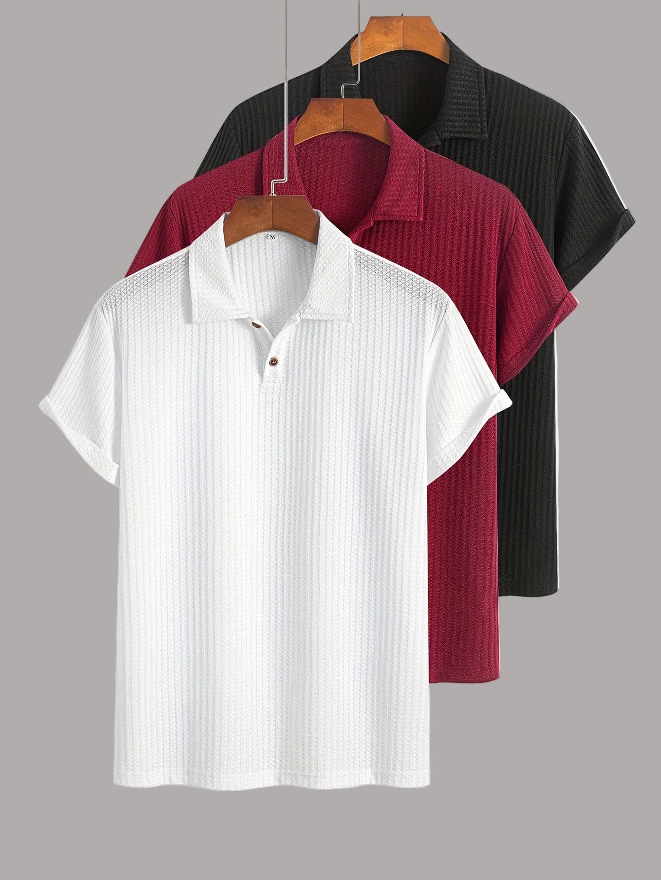 Men's Short-Sleeve Polo Shirt Set – Modern Waffle Pattern, Classic Casual Style, 3-Pack