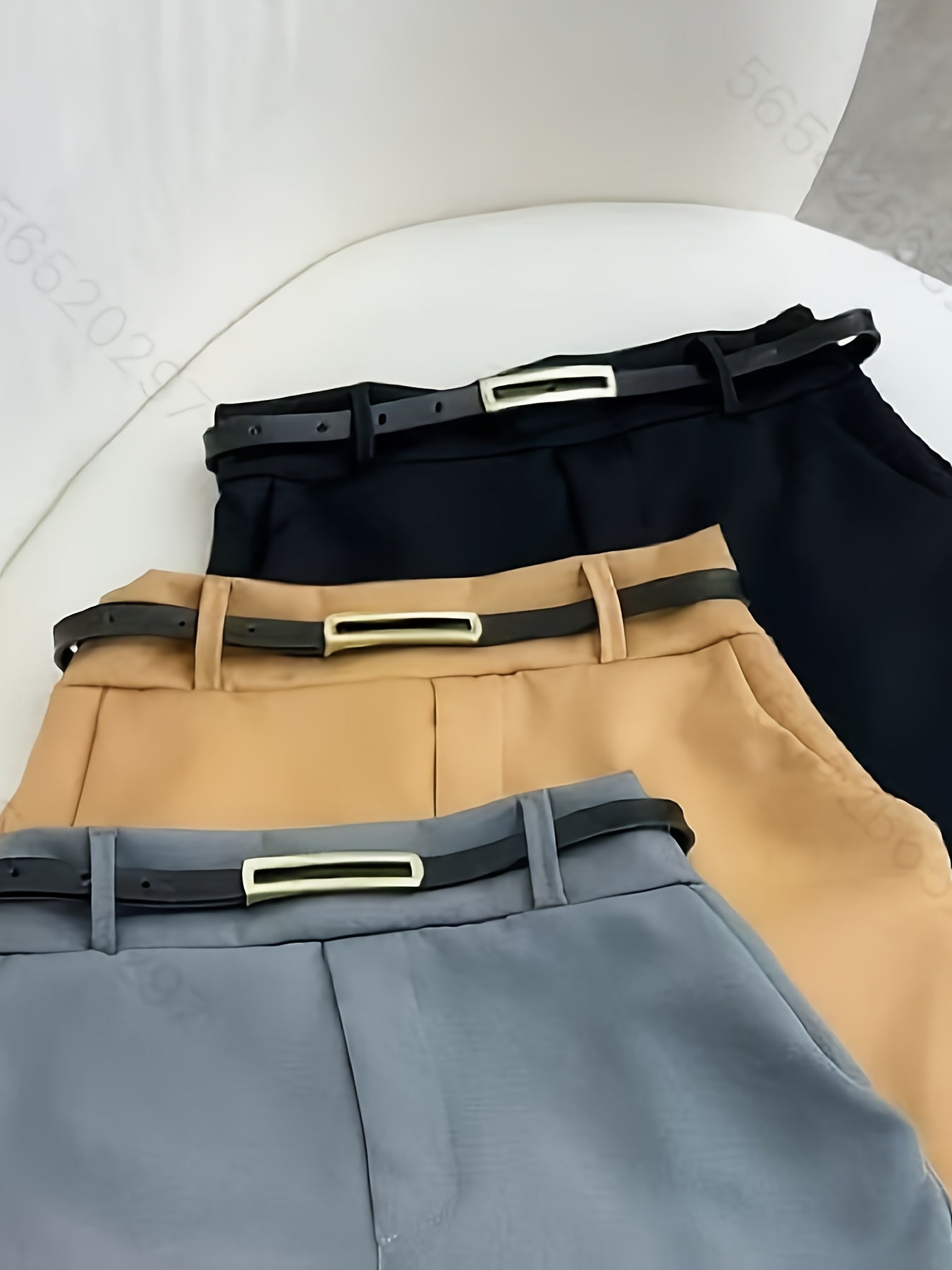 Women's Elegant High-Waist Skort with Belt and Overlay – Fashionable Culottes for Office and Leisure