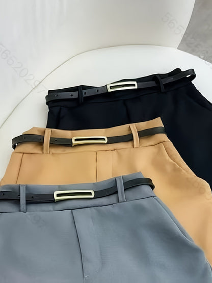 Women's Elegant High-Waist Skort with Belt and Overlay – Fashionable Culottes for Office and Leisure