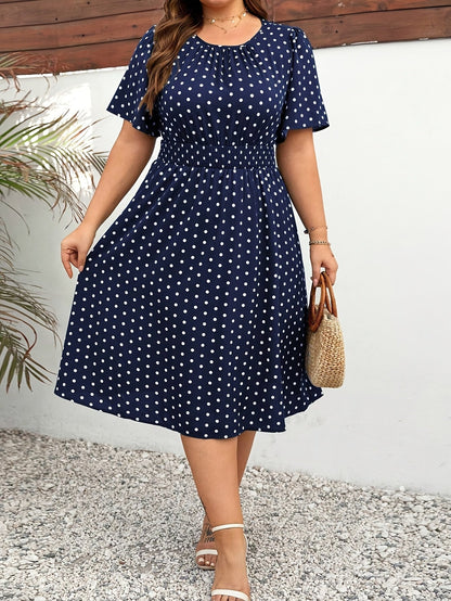Women's Polka Dot Midi Dress – Elegant Summer Look for Everyday & Leisure