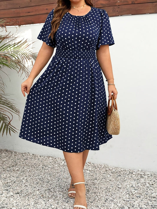 Women's Polka Dot Midi Dress – Elegant Summer Look for Everyday & Leisure