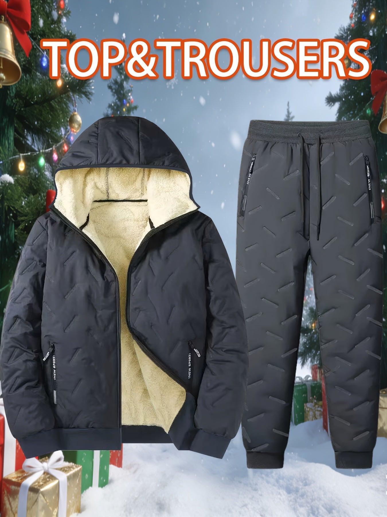Quilted men's tracksuit, lined, with hood, 2-piece