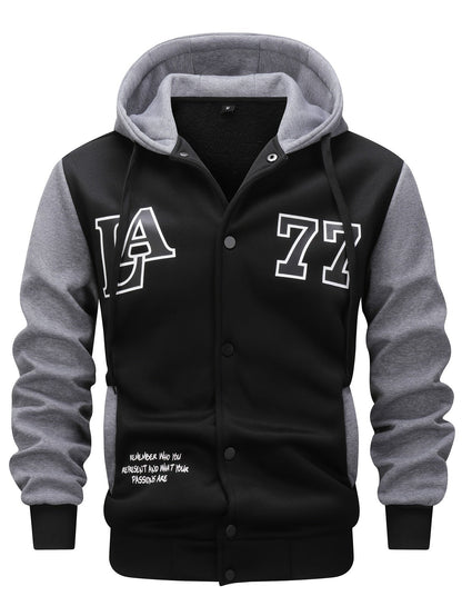 Men's two-tone hooded jacket with snap buttons