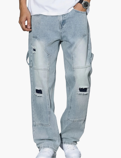 Men's Cargo Jeans in Loose Fit Style with Distressed Design – Trendy Casual Pants