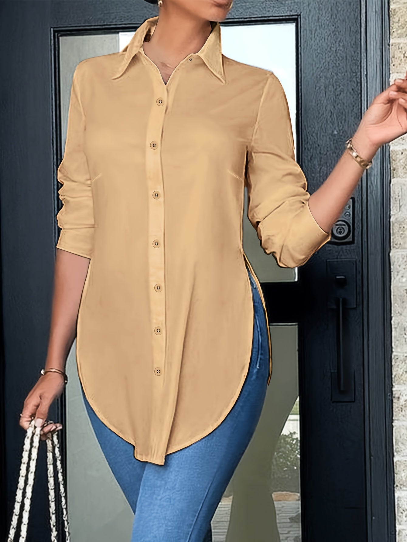 Women's Long-Sleeve Blouse Elegant Business Casual Shirt Tunic