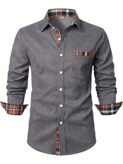 Men's Modern Fit Casual Shirt with Check Details – Stylish Long-Sleeve Shirt for Everyday and Office Wear