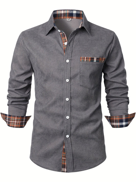 Men's Modern Fit Casual Shirt with Check Details – Stylish Long-Sleeve Shirt for Everyday and Office Wear