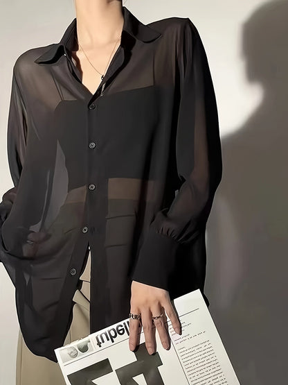 Women's Long Sleeve Blouse Transparent Loose Modern for Everyday and Leisure