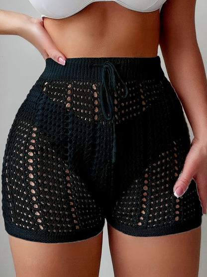 Women's Crochet Shorts High Waist Beachwear – Airy Mesh Shorts for Vacation and Summer
