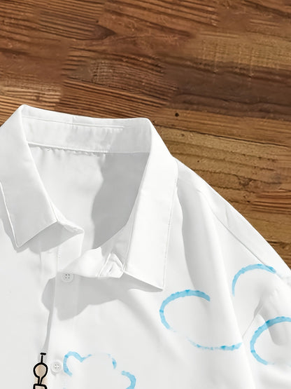 Men's short-sleeve shirt with artistic city motif – Modern casual and summer shirt
