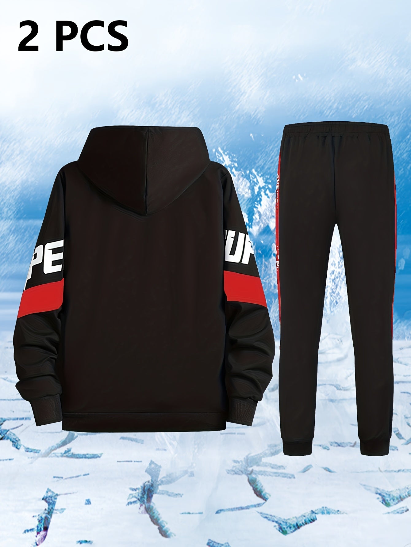 Men's sports tracksuit with a zip-up hooded jacket and striped joggers