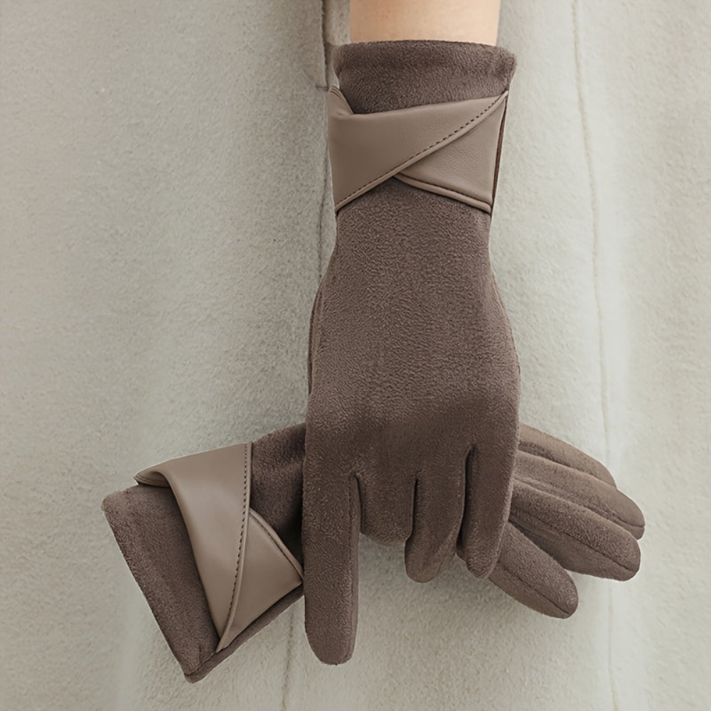 Damen Handschuhe Braun mit Wickeldetail Weiches Material Einheitsgröße