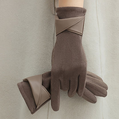 Damen Handschuhe Braun mit Wickeldetail Weiches Material Einheitsgröße