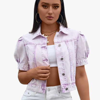Damen Kurzarm Jeansjacke im eleganten Cropped-Stil – Modischer Alltagsbegleiter