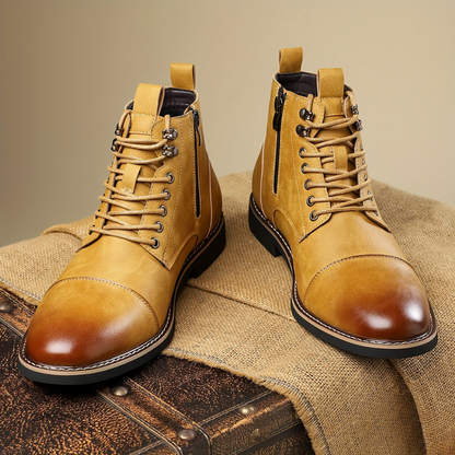Herren Stiefel Schnürschuhe mit Reißverschluss und Zehenkappe