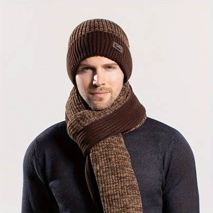 Strickmütze Schal Handschuhe Set Herren Warm Grau Winters Set