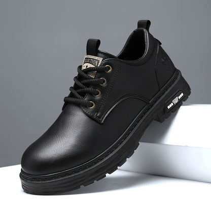 Men's black casual lace-up shoes with platform soles