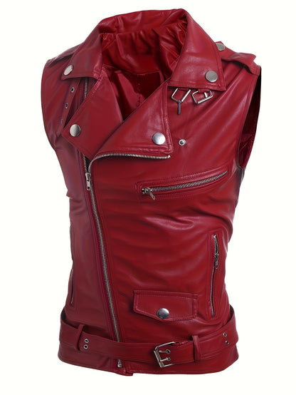 Sleeveless biker vest with zippers and studs