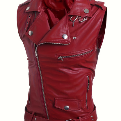 Sleeveless biker vest with zippers and studs