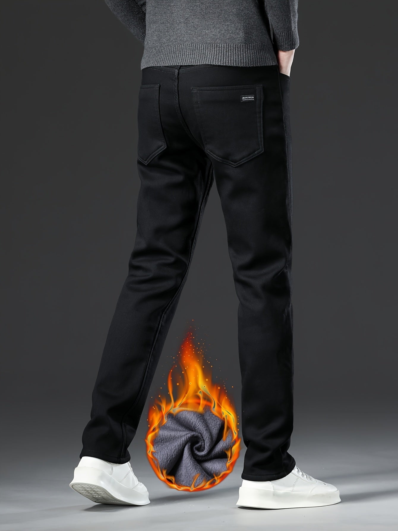Men's black winter pants with warm lining