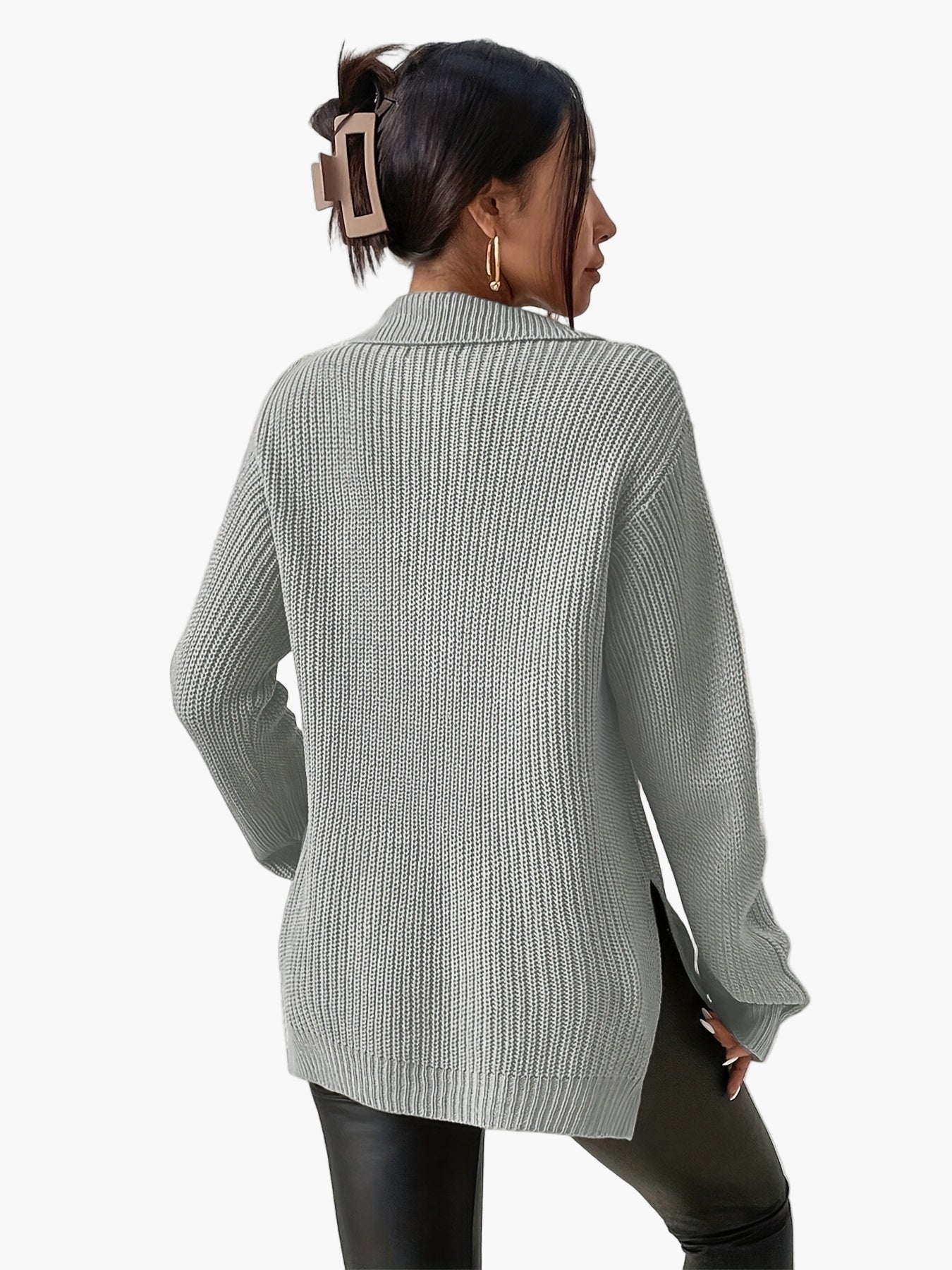 Women's knitted sweater with zipper and high collar – fashionable oversized sweater for autumn and winter