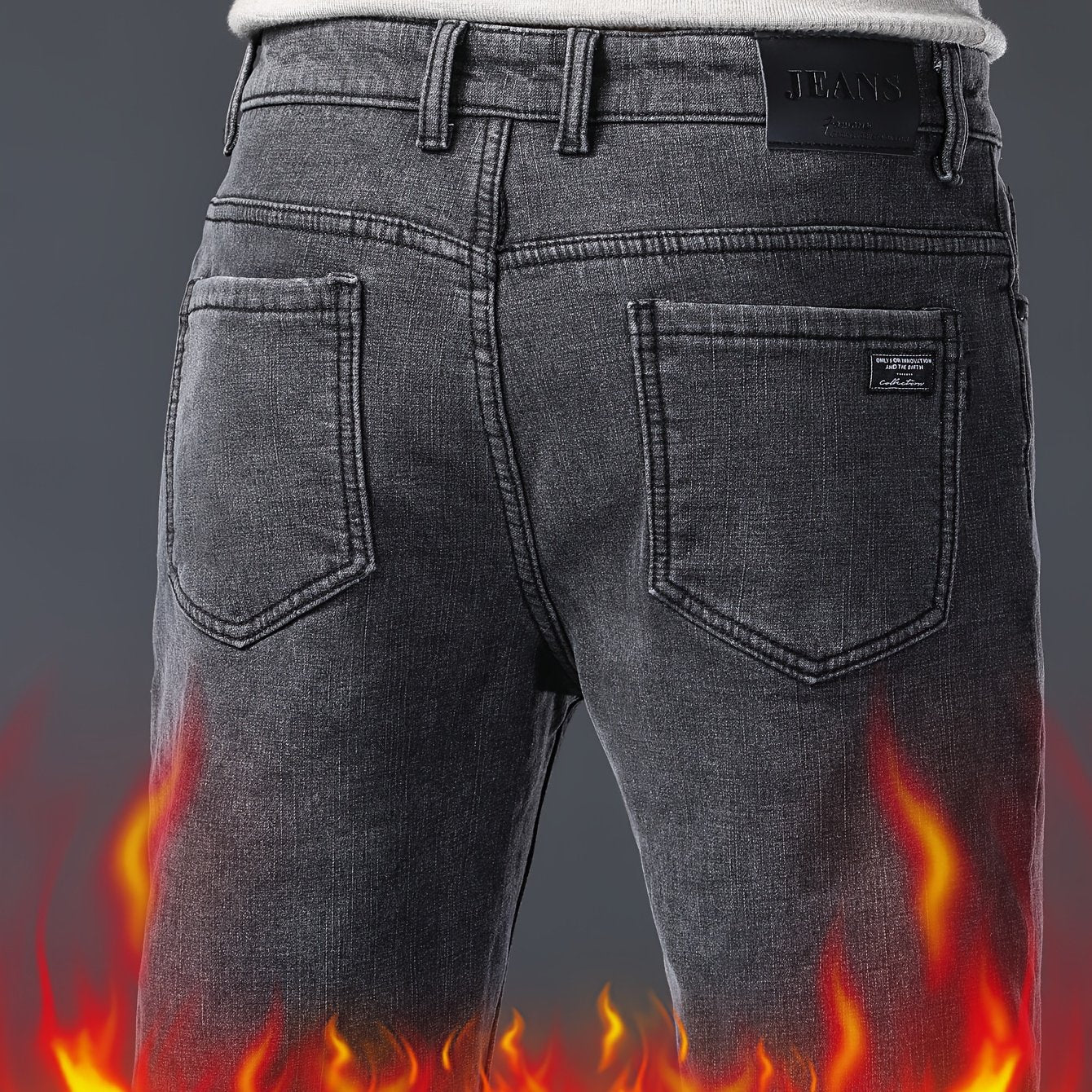 Herren Jeans Hose Grau Winter Warm