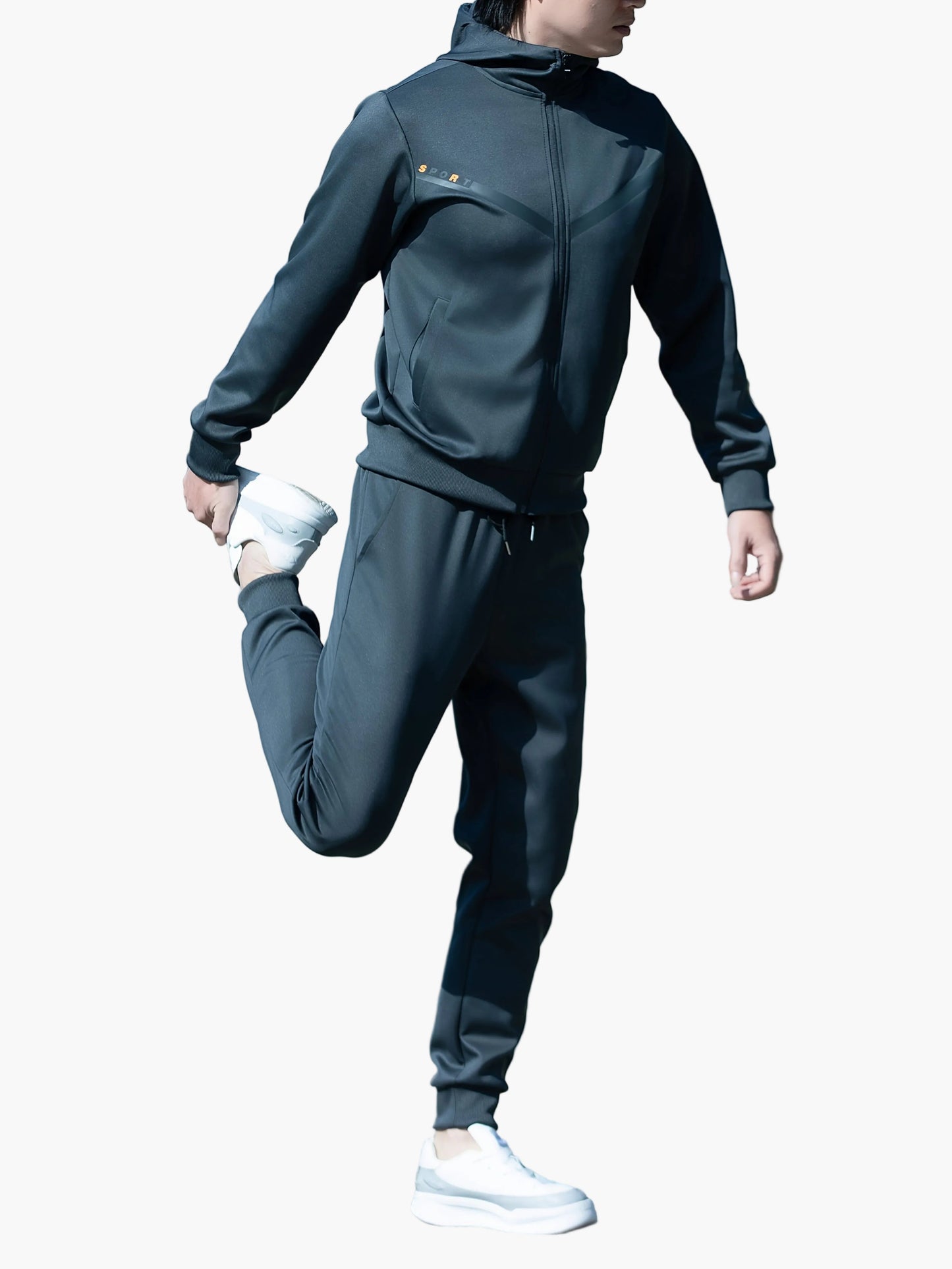 Men's Exercise Suit Set Sporty Leisure Jogging Suit with Hooded Jacket and Jogging Pants
