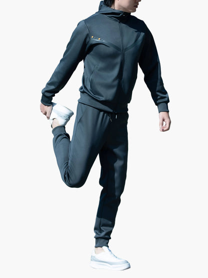 Men's Exercise Suit Set Sporty Leisure Jogging Suit with Hooded Jacket and Jogging Pants