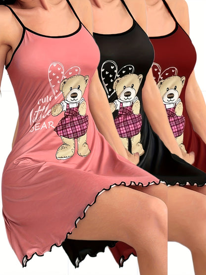 Women's Nightgown Set – 3-Pack, Sleeveless Spaghetti Strap Dress, Elegant Pajamas for Spring and Summer