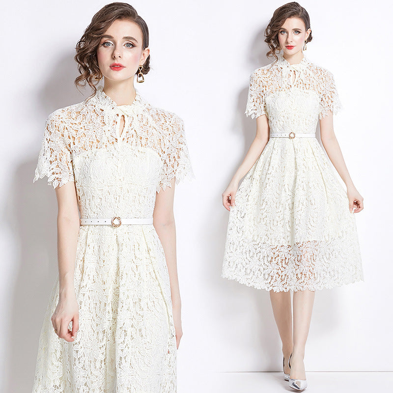 Women's Elegant Lace Dress Midi Festive Fit & Flare Cocktail Wedding