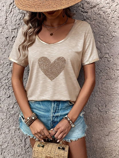Women's shirt with heart motif and metallic details – trendy casual shirt for everyday wear and special occasions