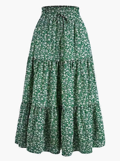 Women's Elegant Tiered Skirt with Ruffles and Drawstring – Perfect for Everyday & Leisure