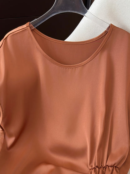 Women's blouse with ruching and round neckline – Elegant office and going-out style