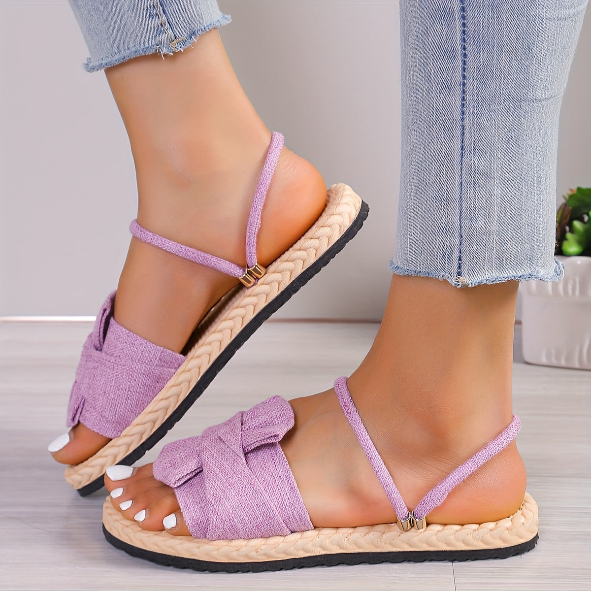 Women's summer sandals with bow and ankle strap – fashionable casual shoes for everyday wear & vacation