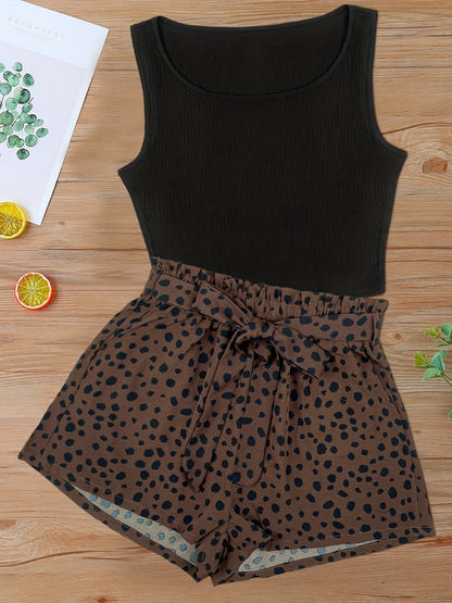 Women's Set: Sleeveless Top and Printed Shorts – Summer Street Style Outfit