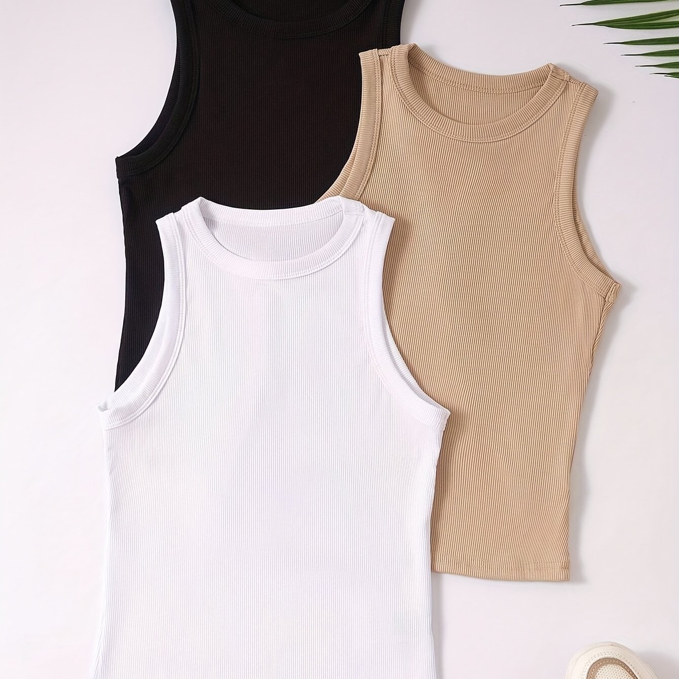 Damen Sportliche Basic Tanktops 3er Pack – Ärmellos, Rundhals, Sommer Freizeit