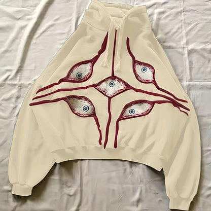 Hoodie with eye motif, relaxed fit, dark gray