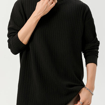Men's long-sleeve shirt, Henley neckline, textured, light beige