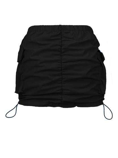 Damen Utility Minirock mit Kordelzug und Cargotaschen – Streetstyle Freizeitrock