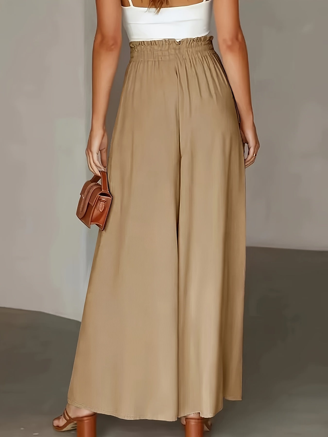 Women's Palazzo Pants with Wide Legs and Paperbag Waist – Elegant High-Waist Style for Casual and Formal Occasions