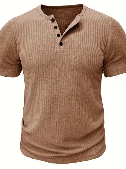Men's Short-Sleeve Henley T-Shirt with Button Placket – Ribbed Casual Shirt for Everyday and Summer