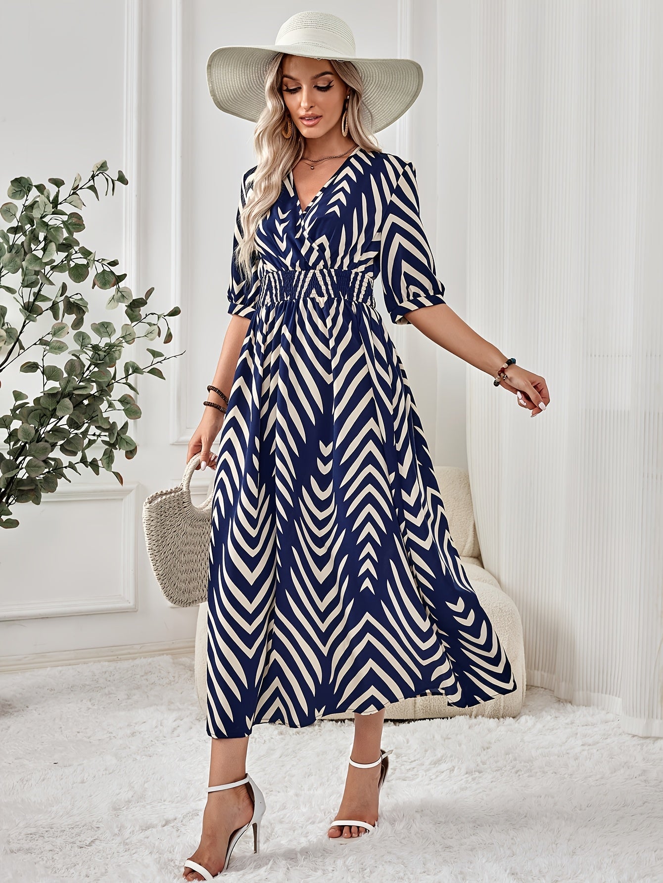 Women's maxi dress with chevron pattern and flattering fit – elegant casual and summer dress