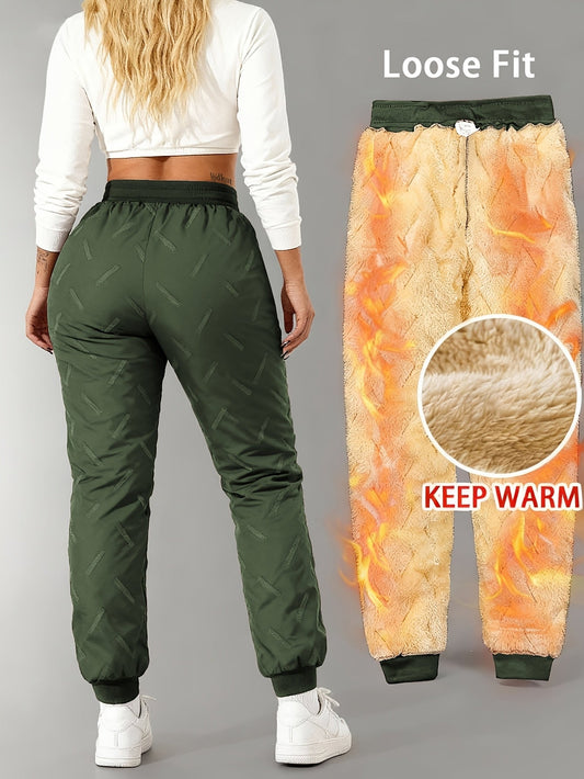 Women's Lined Joggers Warm Winter Cargo Pants Sports Trousers