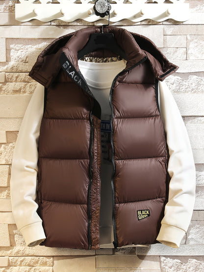 Men's quilted vest with hood – Shiny puffer vest