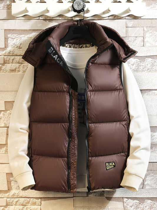 Men's quilted vest with hood – Shiny puffer vest