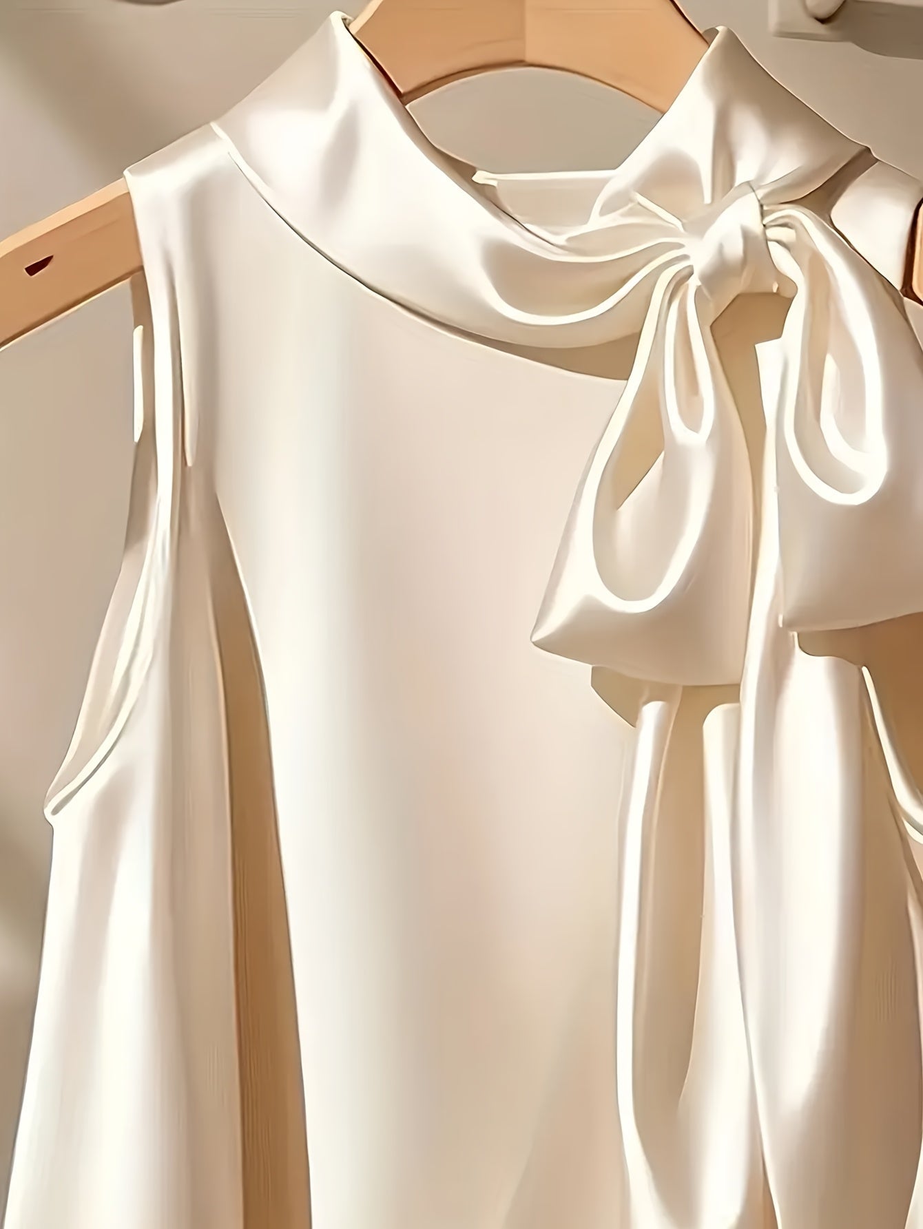 Women's Elegant Sleeveless Blouse with Bow and Stand Collar – Perfect for Going Out or Office