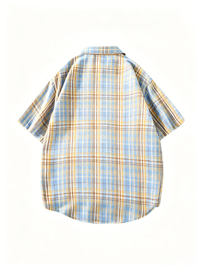 Men's Short Sleeve Casual Shirt Checked Vintage Look Streetwear