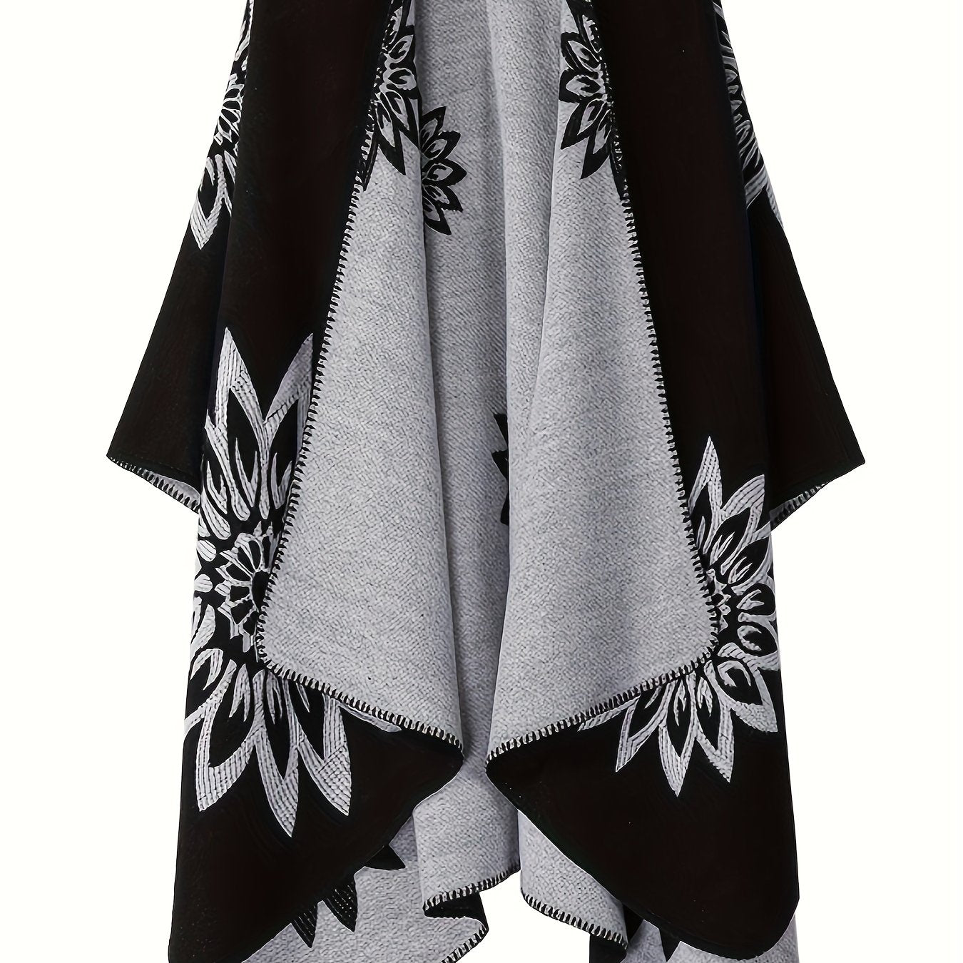 Wickelponcho Damen mit Blumenmuster beidseitig tragbar Decke